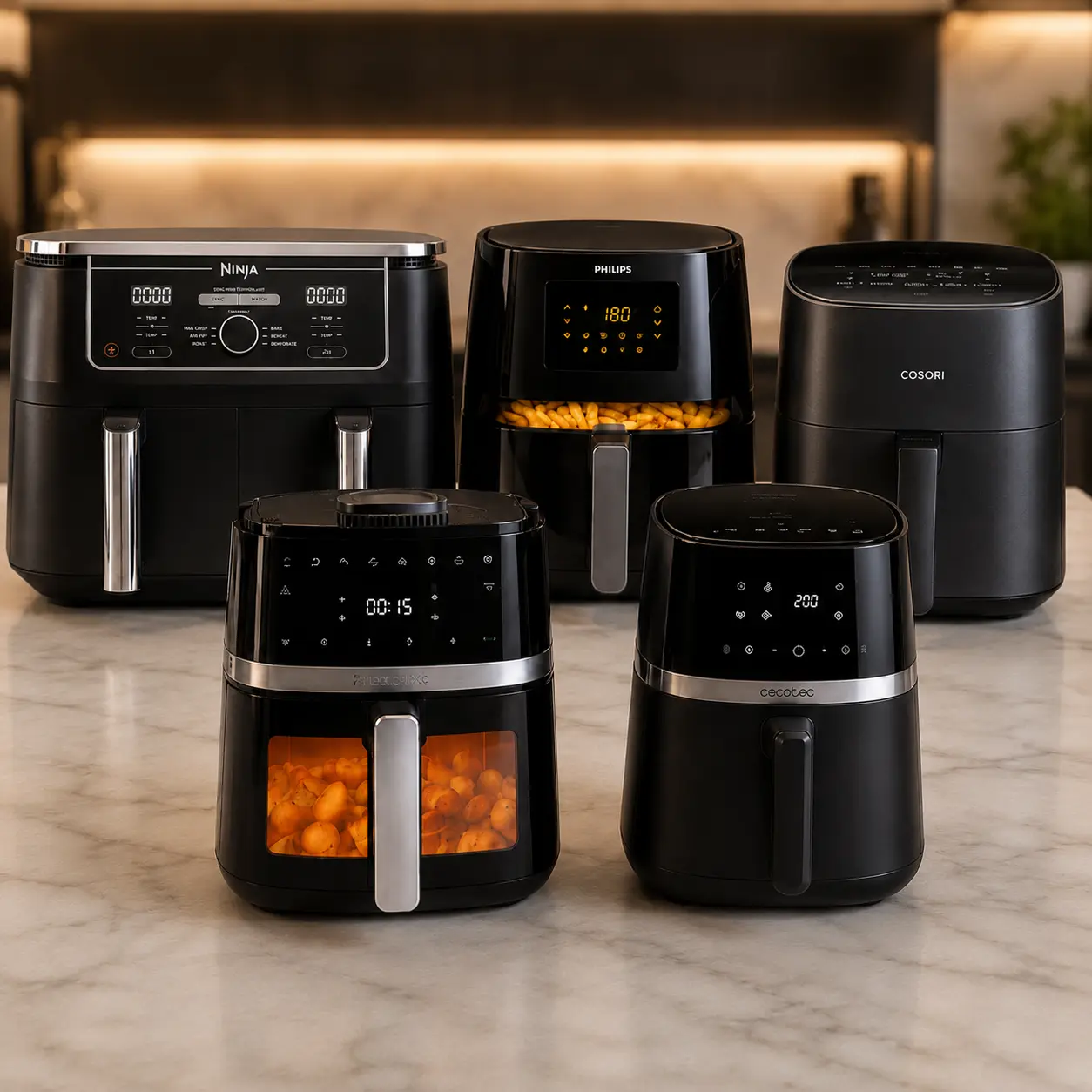 Mejores marcas de airfryer comparadas con Ninja Cosori Philips Cecotec y Bosch