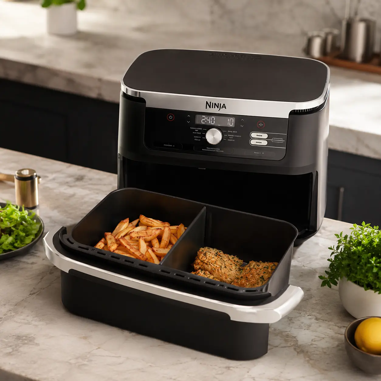 Air fryer comparativa con Ninja FlexDrawer AF500EU como ejemplo de cajón flexible para cocinar en una o dos zonas