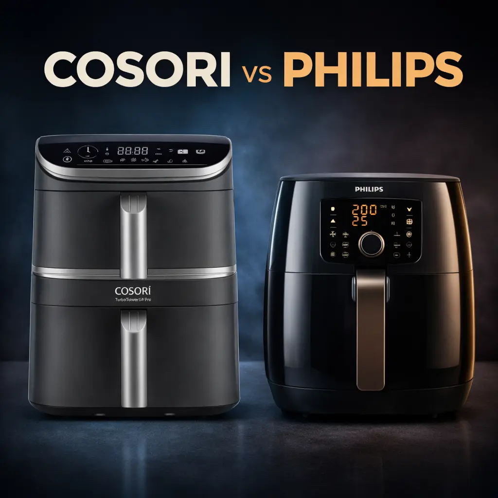 Comparativa COSORI vs Philips Airfryer: qué marca encaja mejor según capacidad, uso diario y funciones.
