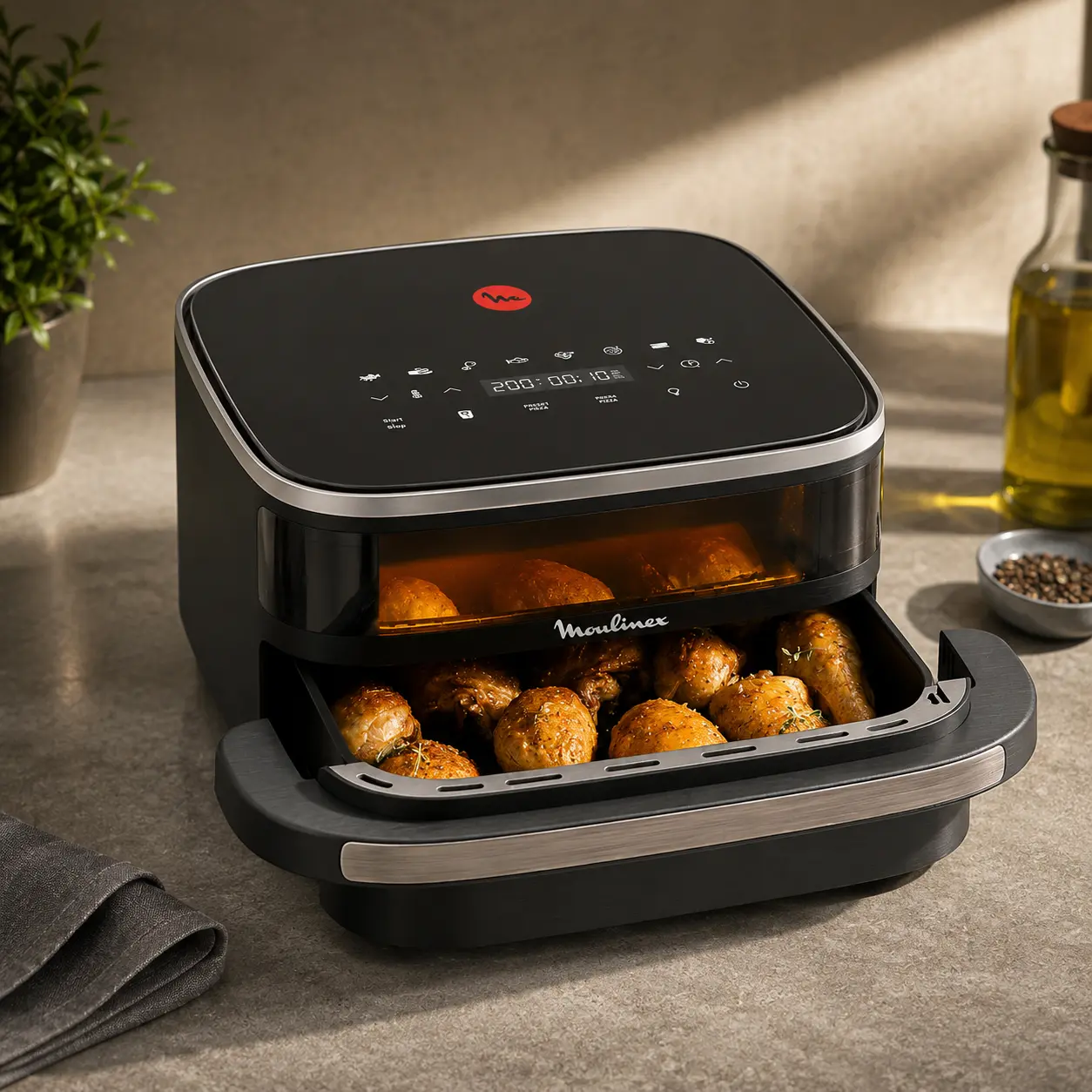 Moulinex Easy Fry XL Surface, freidora de aire de cesta ancha con ventana y doble resistencia