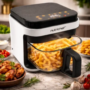 NutriChef NCAF539TW: airfryer 5,5 L con cesta transparente (sin PTFE)