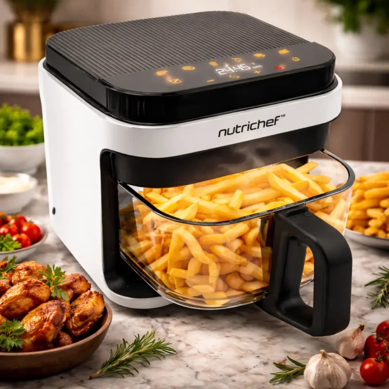 NutriChef NCAF539TW: airfryer 5,5 L con cesta transparente (sin PTFE)
