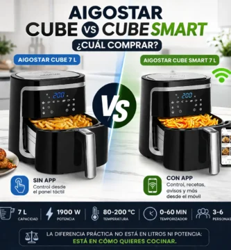 Aigostar Cube vs Cube Smart 7L, freidora de aire 1900W con y sin app, diferencias de uso familiar