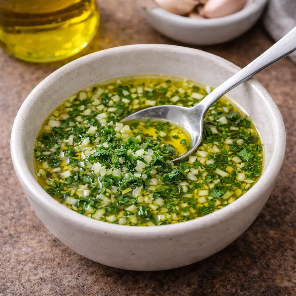 Aliño de ajo, perejil y aceite para merluza en airfryer