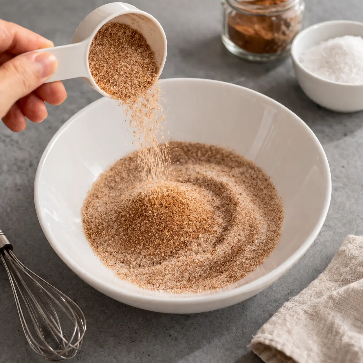 Añadiendo ingredientes secos a la masa de magdalenas