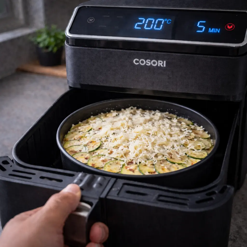 Añadir mozzarella rallada al pastel de calabacín para gratinar en la airfryer