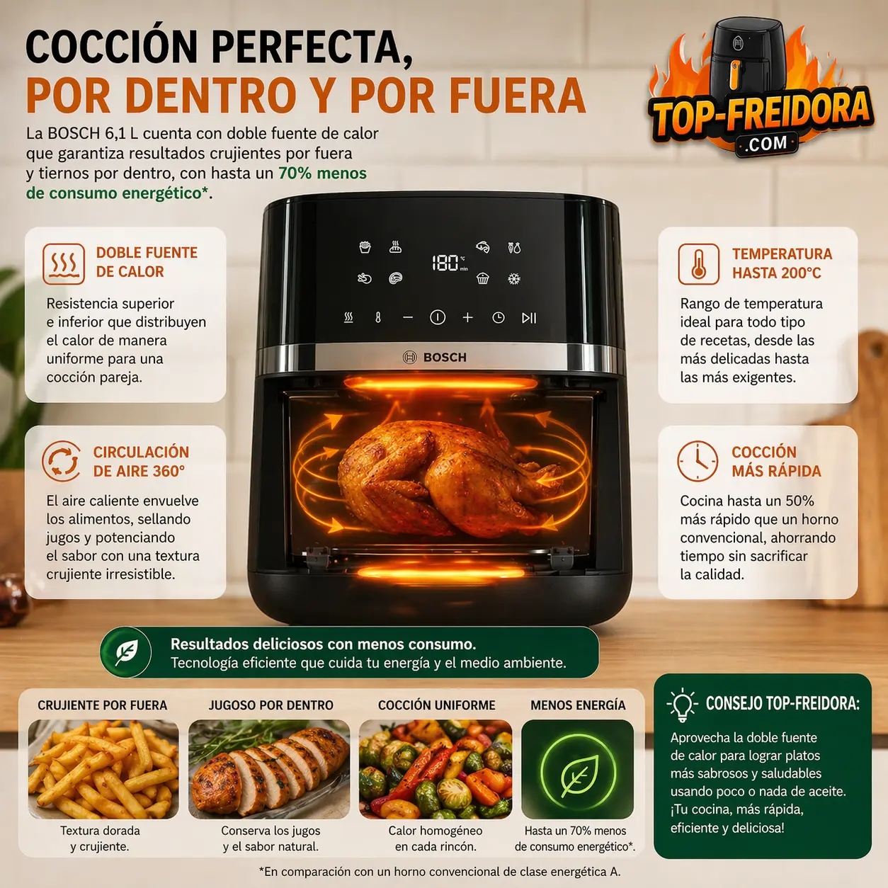 Bosch 6,1 L cocción uniforme con aire caliente 360 grados