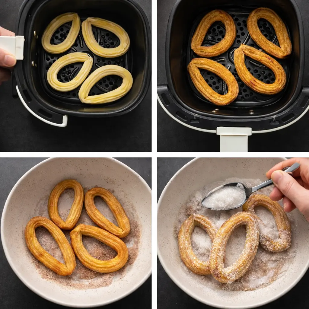Churros en freidora de aire paso a paso antes del acabado final