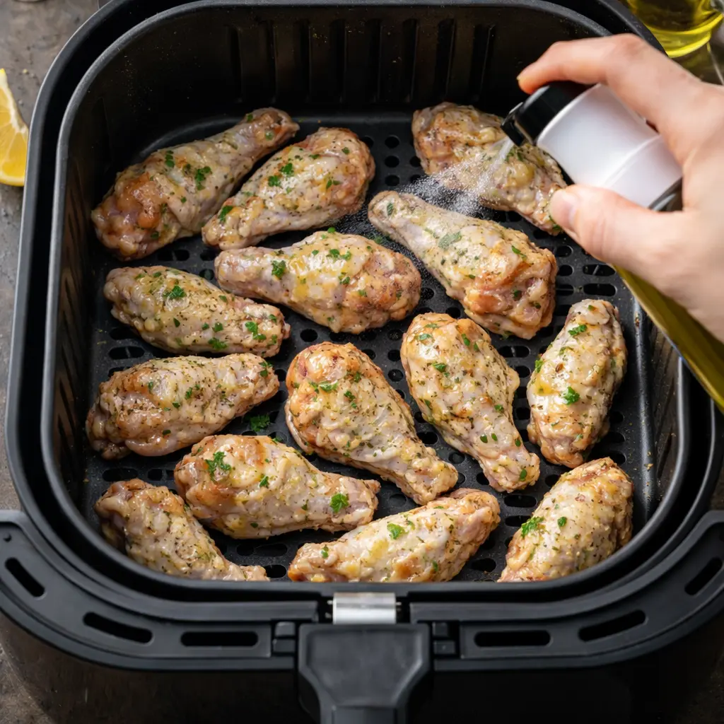 Preparación de alitas de pollo en freidora de aire con limón y especias