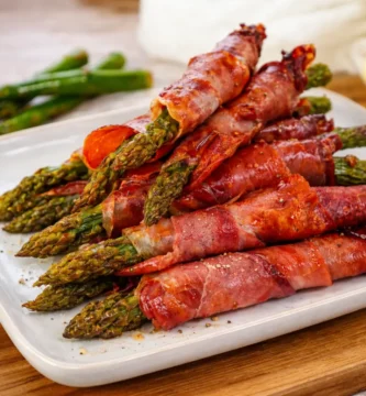 Espárragos con jamón en freidora de aire crujientes y listos para servir
