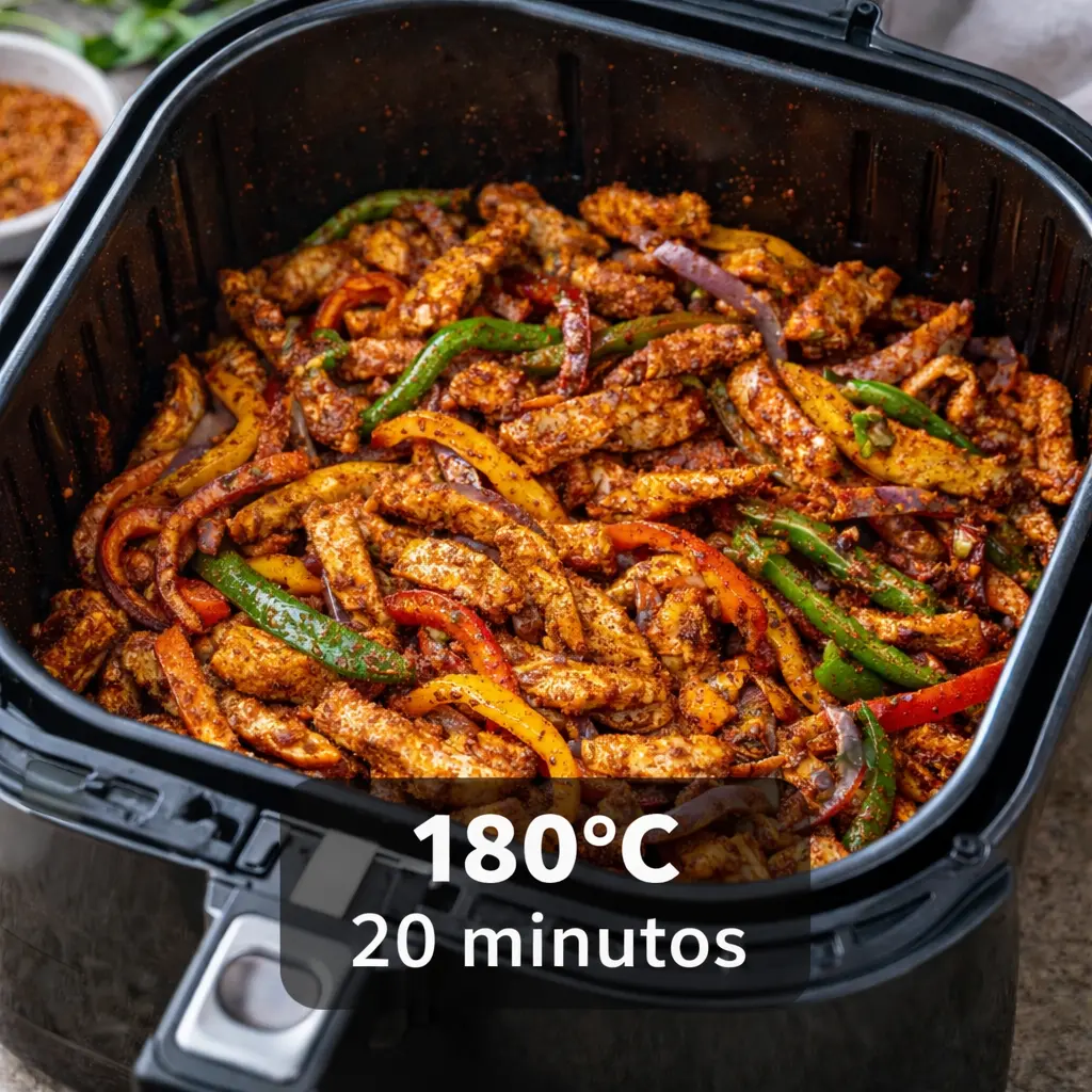 Fajitas de pollo en freidora de aire a 180 grados durante 20 minutos