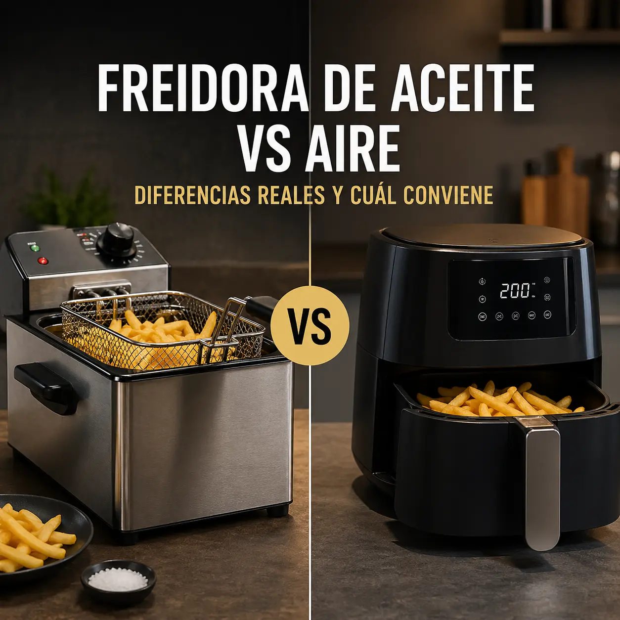 Freidora de aire vs freidora de aceite comparativa de patatas fritas por crujiente grasa olor y limpieza