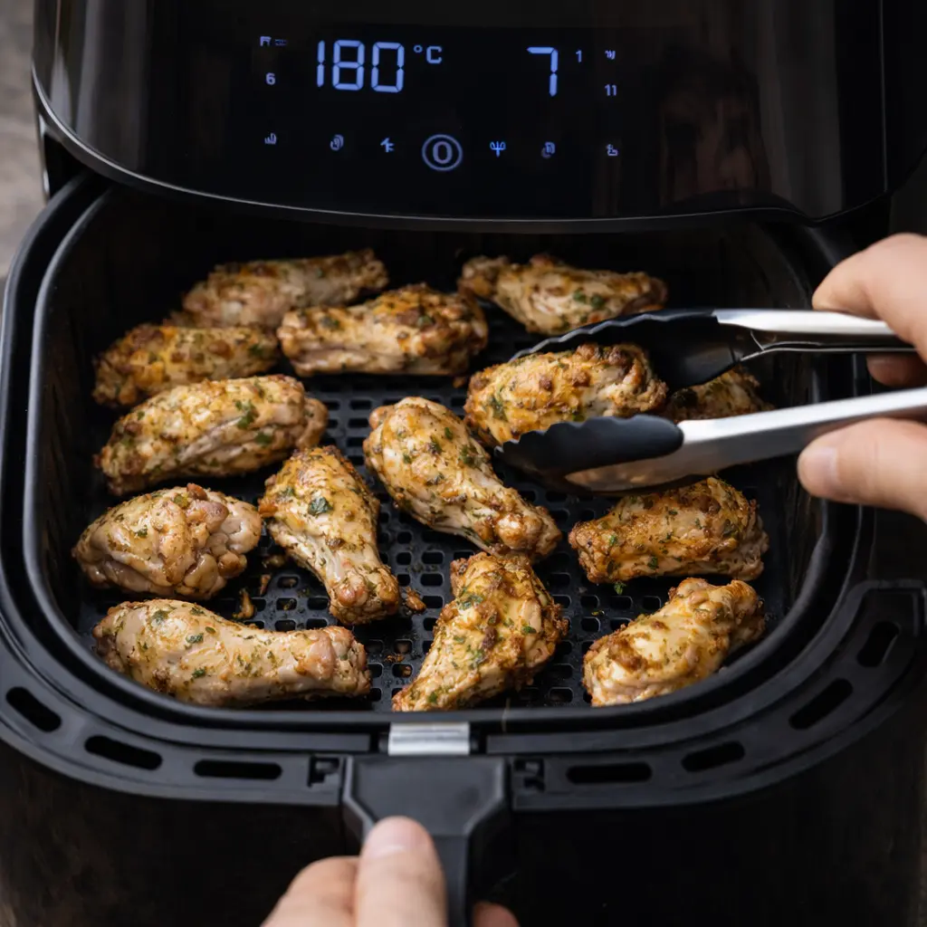 Cocción de alitas en freidora de aire a 180 grados durante 15 minutos