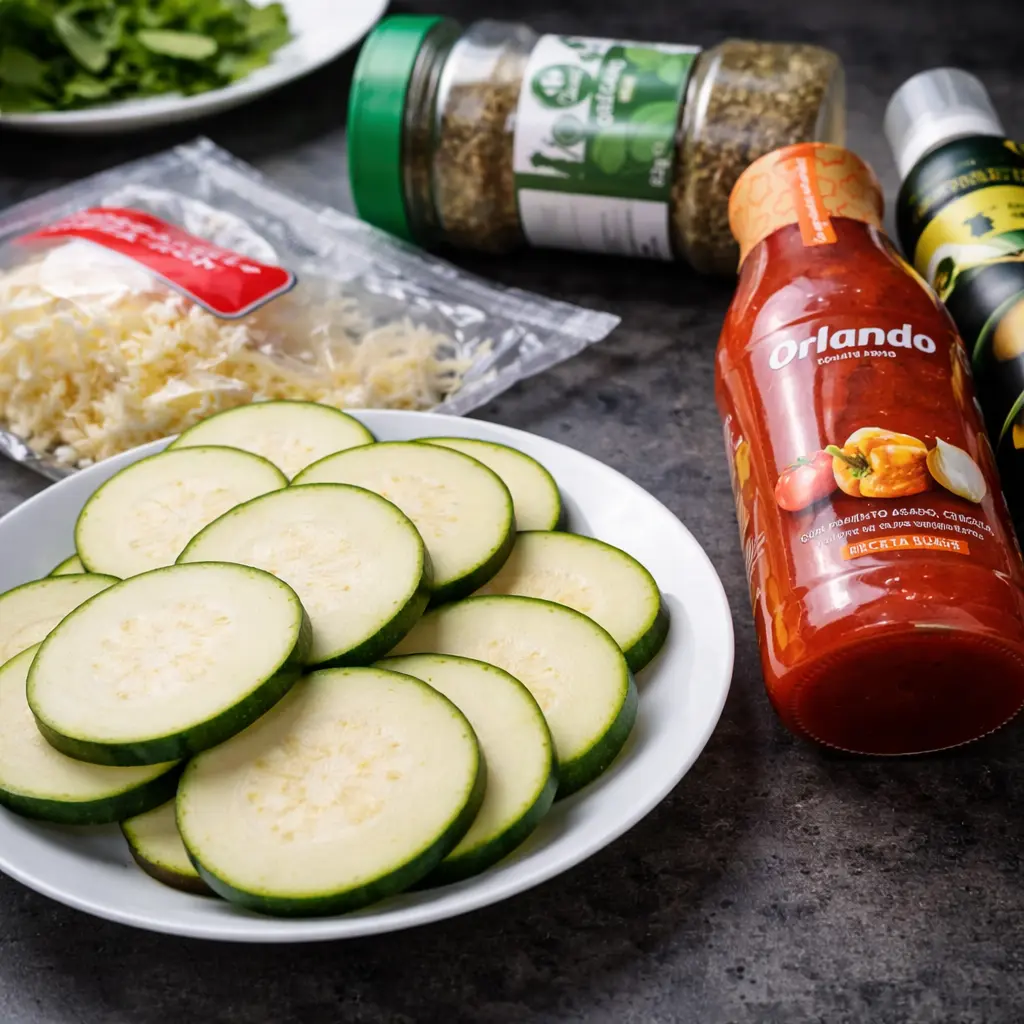 Ingredientes para hacer calabacín en freidora de aire con queso y tomate