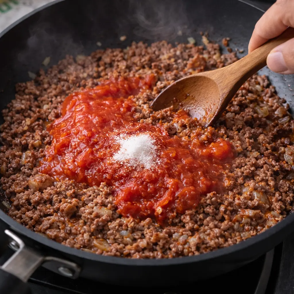 Mezcla de carne con tomate para patatas rellenas