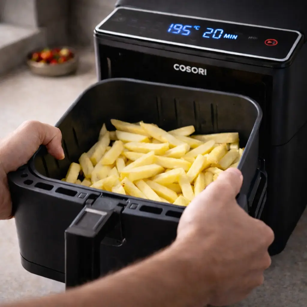 Resultado final de patatas en air fryer doradas y crujientes