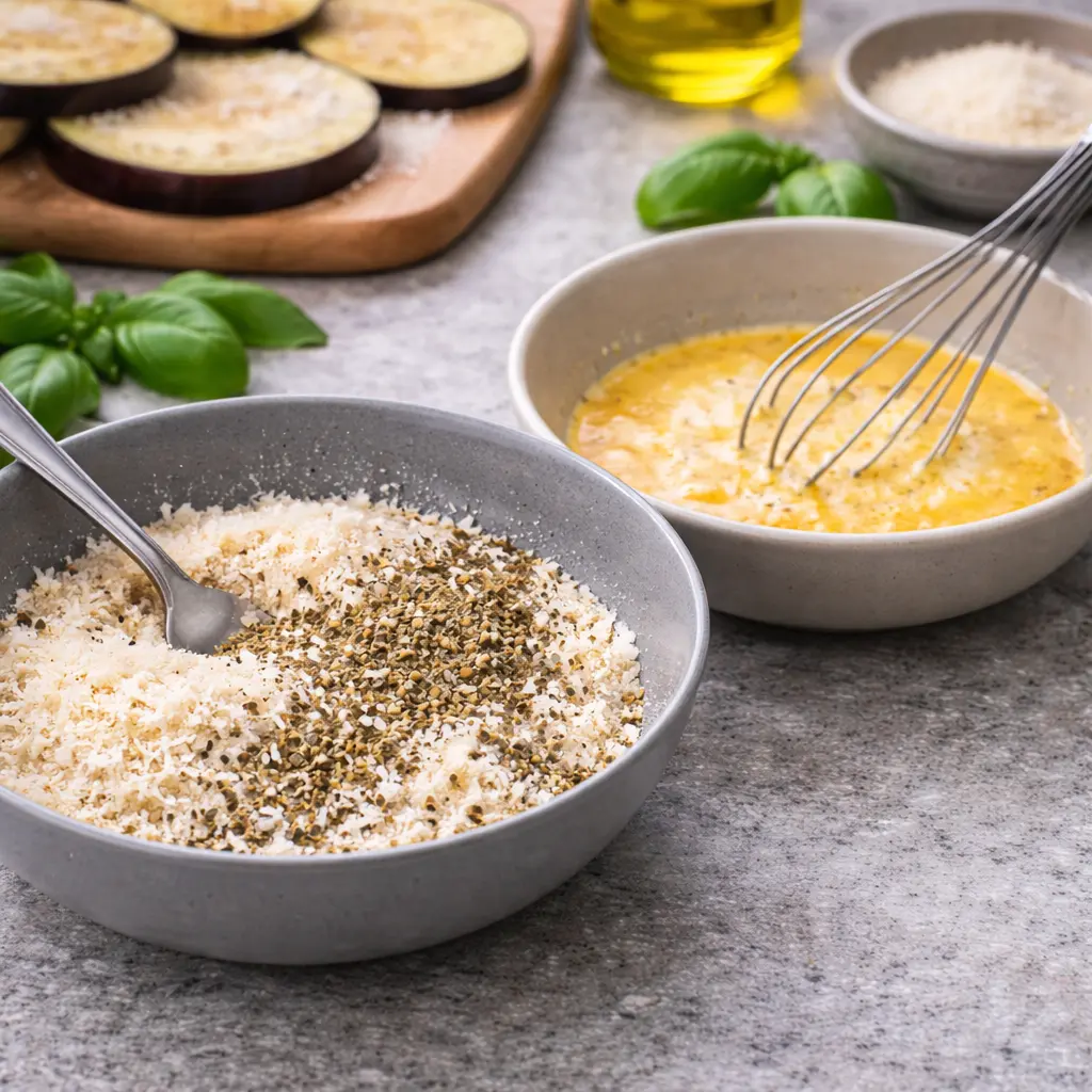 Rebozado keto de parmesano y harina de almendra para berenjena