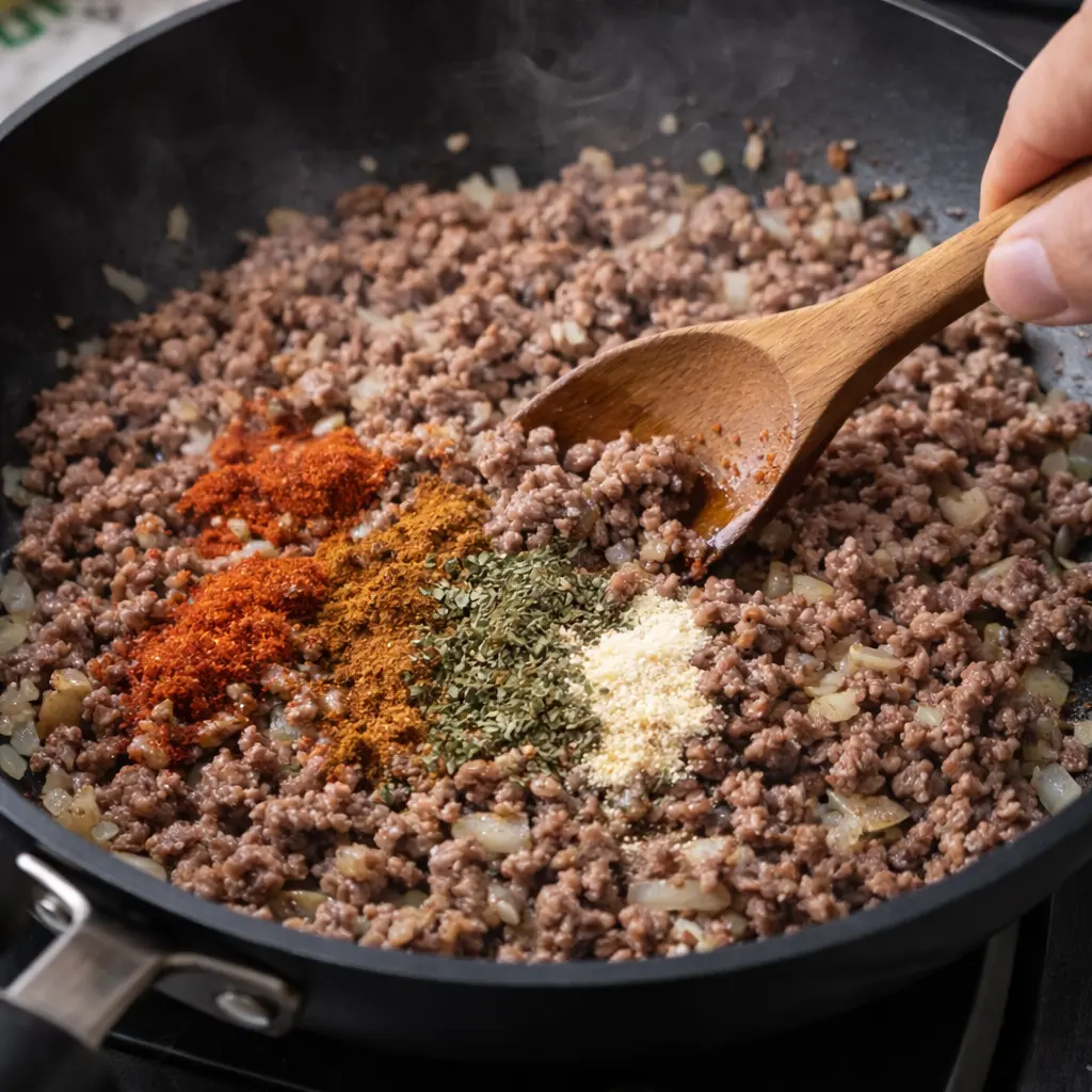 Relleno de carne para patatas rellenas en freidora de aire