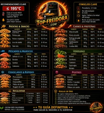 tabla de tiempos y temperaturas airfryer con guía completa para patatas carnes pescados verduras y postres
