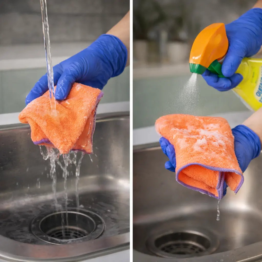 Preparar una bayeta para limpiar la freidora de aire y aplicar desengrasante correctamente