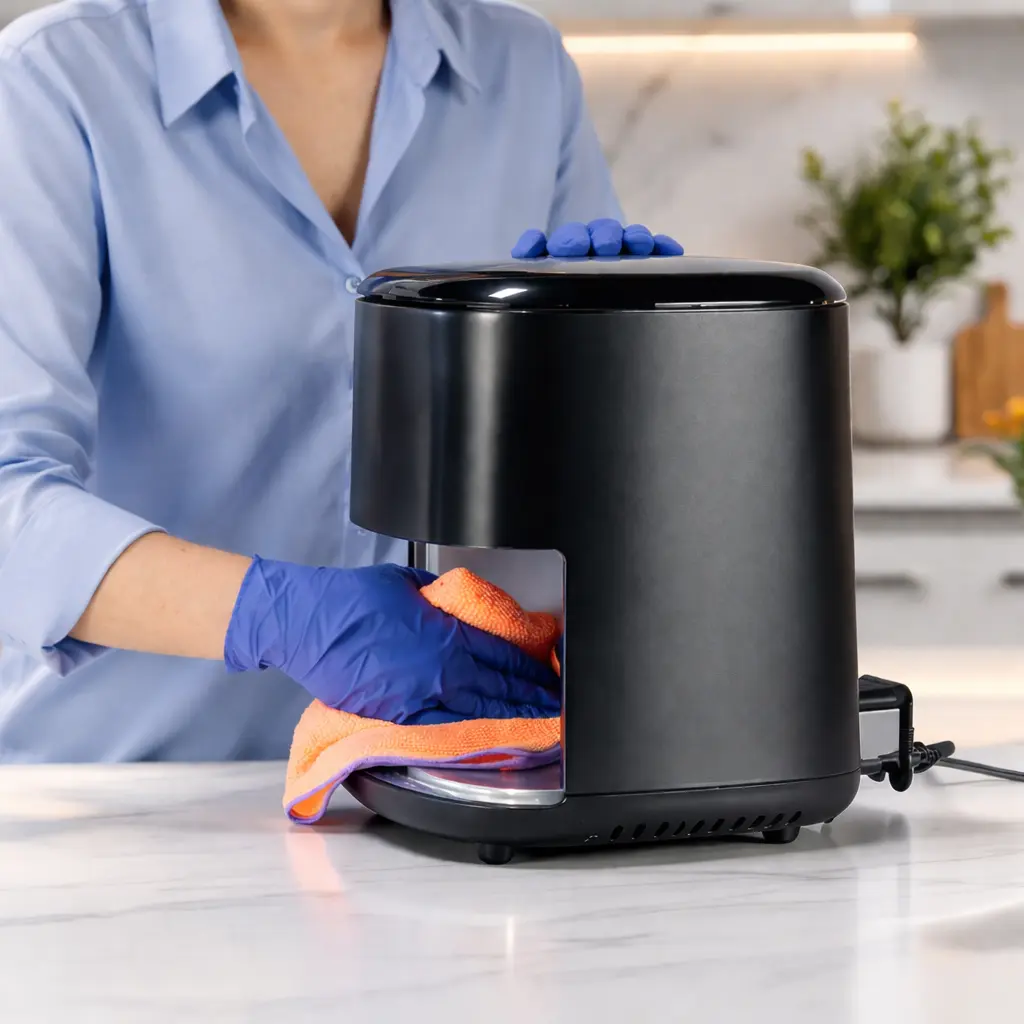 Cómo limpiar una freidora de aire por dentro con una bayeta de microfibra sin dañar el interior