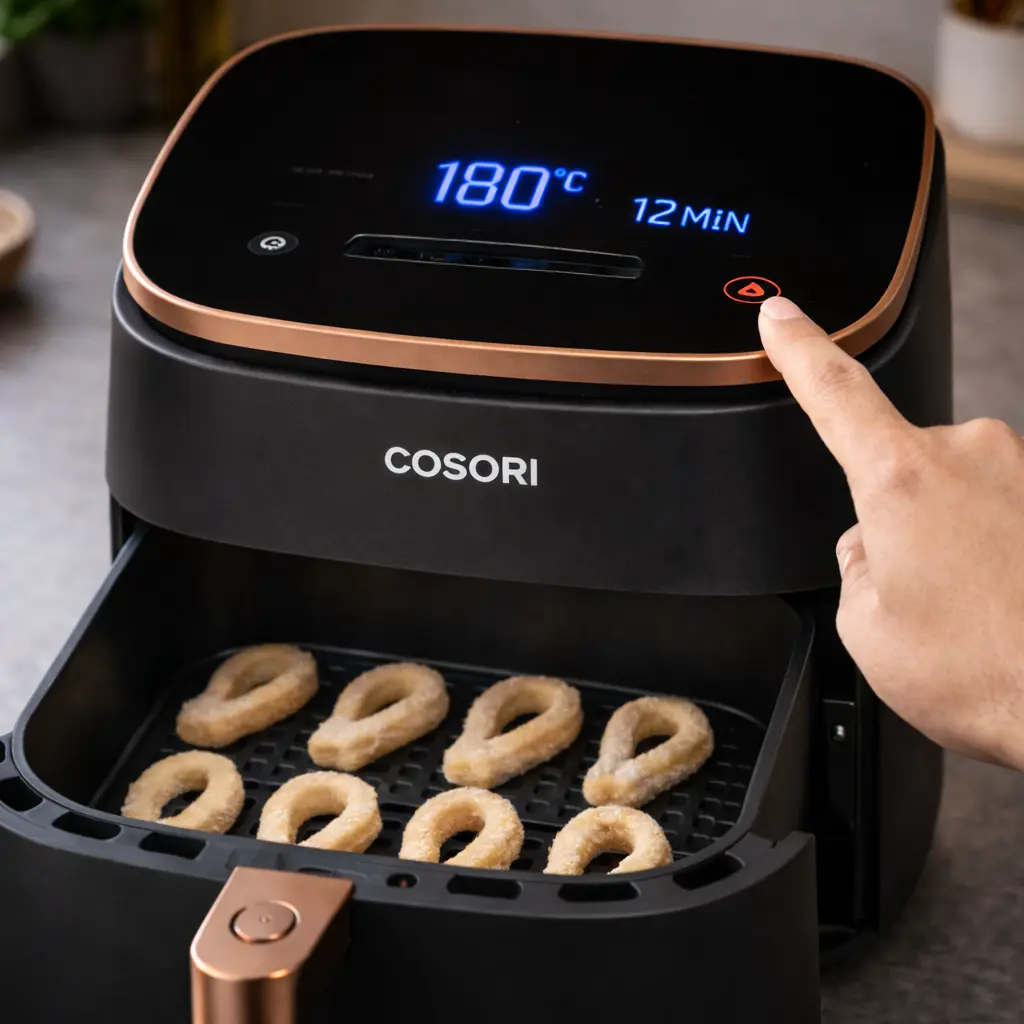 Churros en freidora de aire con chocolate caliente