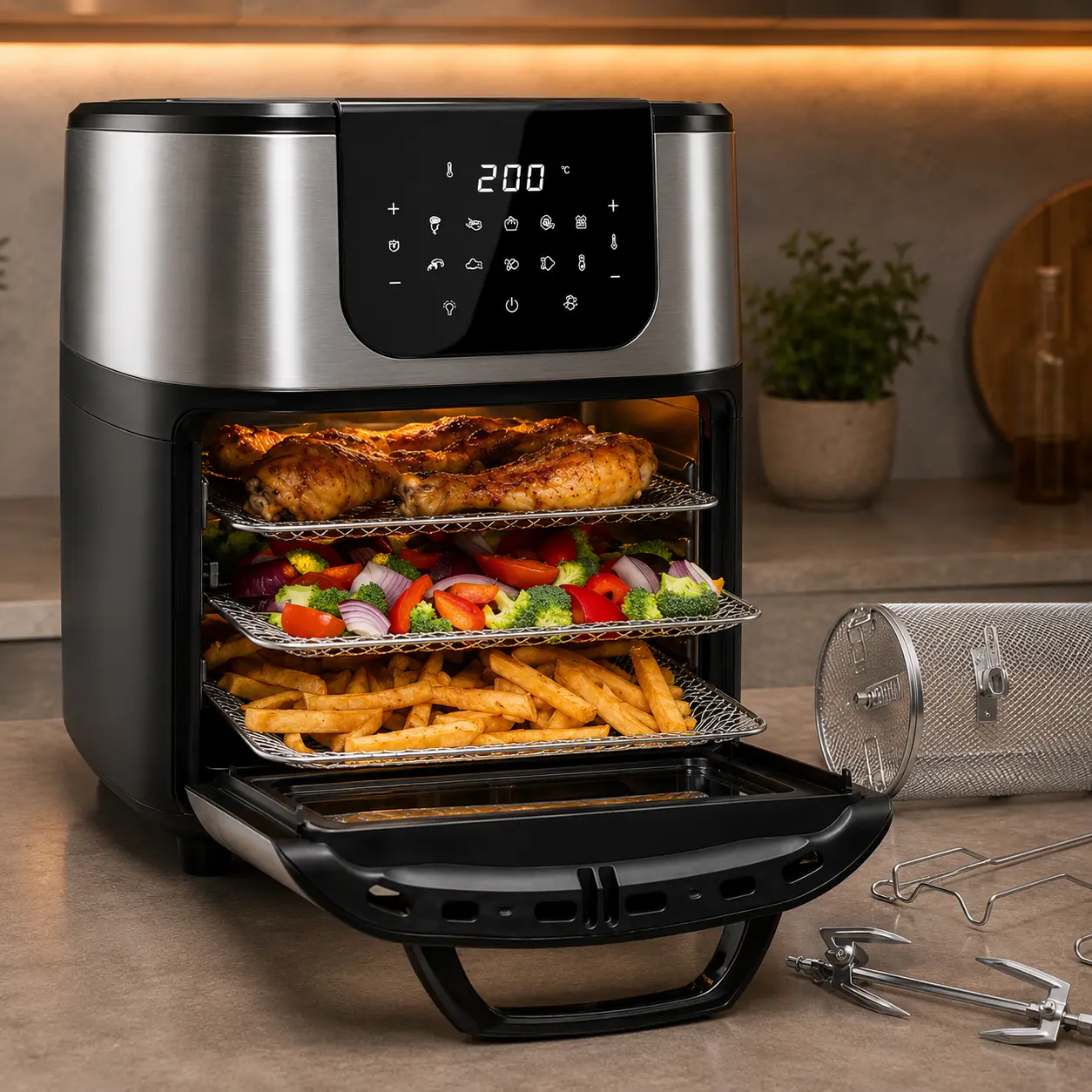 Princess 182075 Deluxe horno air fryer con bandejas y rotisserie