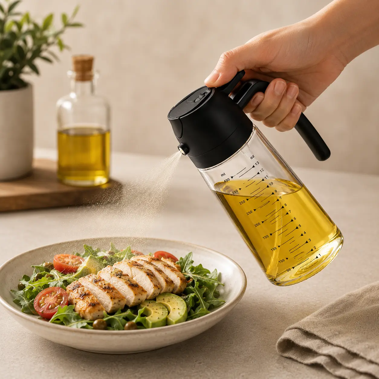 Pulverizador de aceite TrendPlain 470 ml 2 en 1 para airfryer y cocina diaria