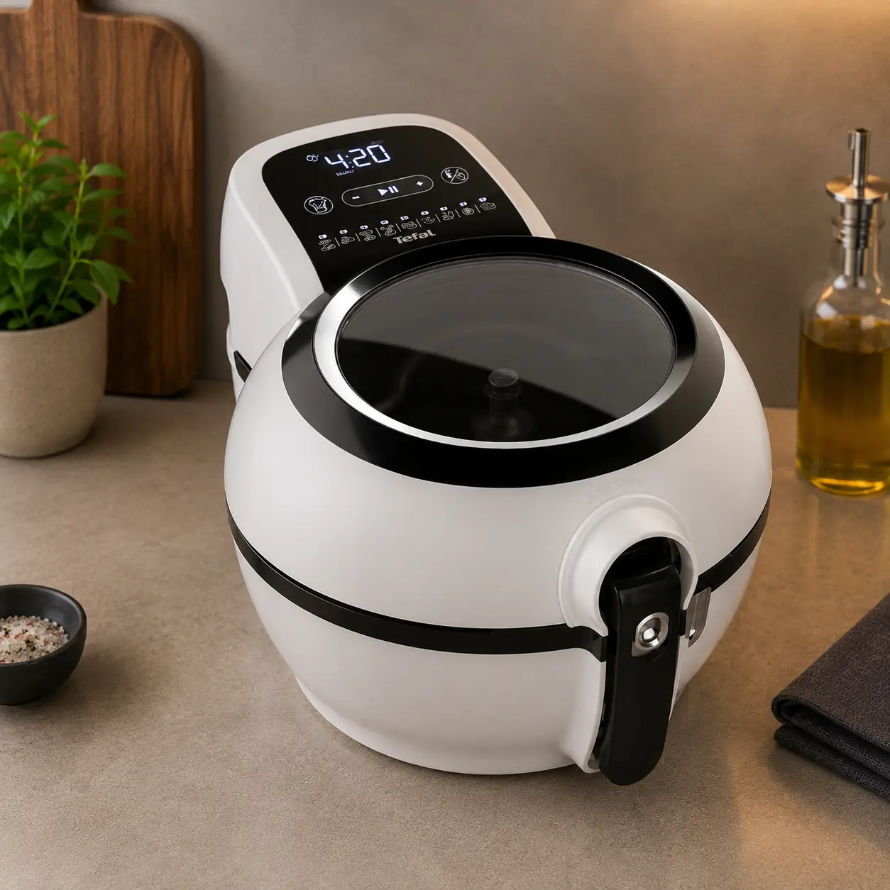 Tefal ActiFry Genius Snacking FZ761015 blanca con tapa, bol y pala