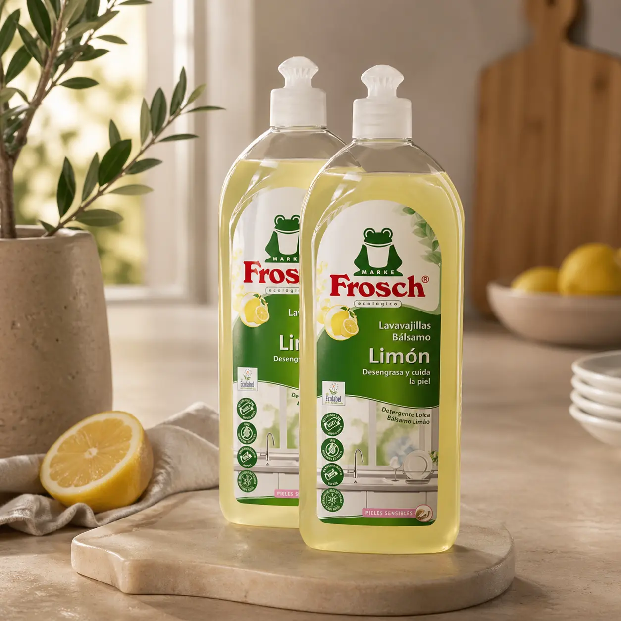 Detergente ecológico Frosch para limpiar freidora de aire con jabón suave