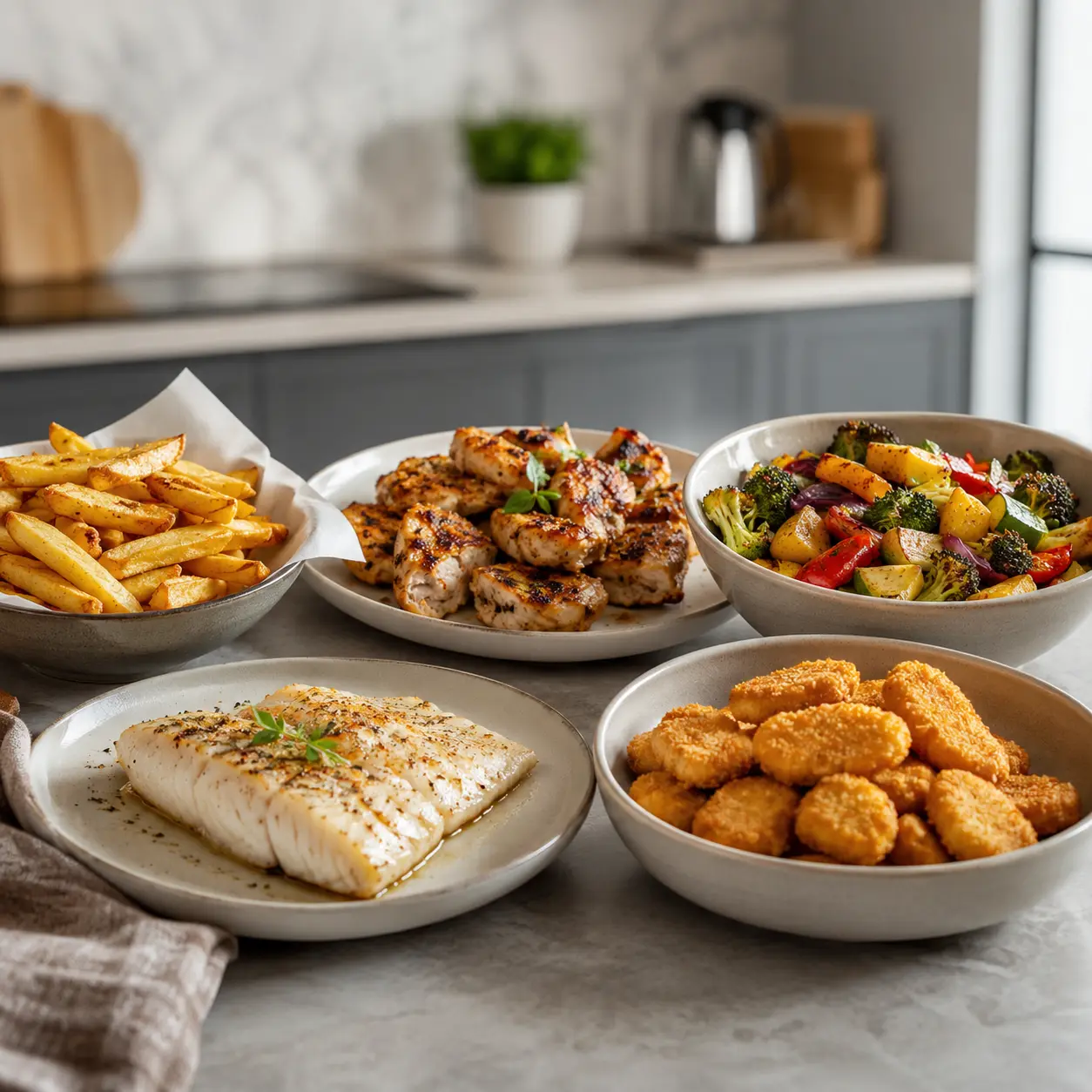 Cinco preparaciones fáciles para freidora de aire con patatas, pollo, verduras, pescado y snacks
