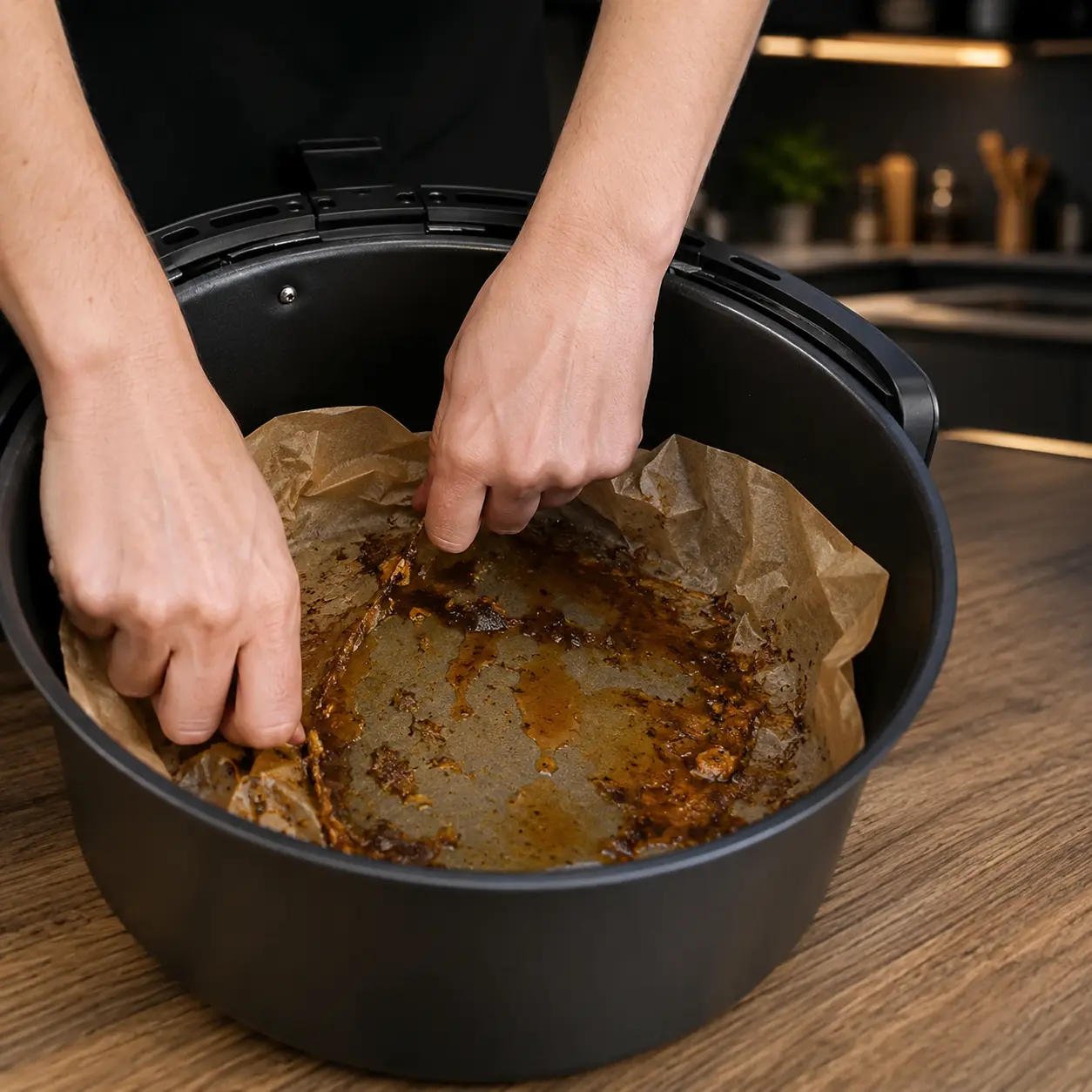 Papel suelto dentro de una airfryer